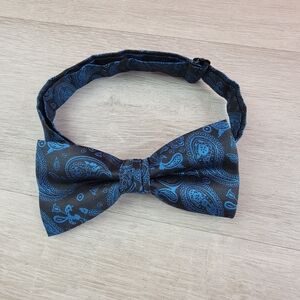 Mens Adjustable Bow Tie Bowtie Black Blue Paisley Print Formal Wedding Event
